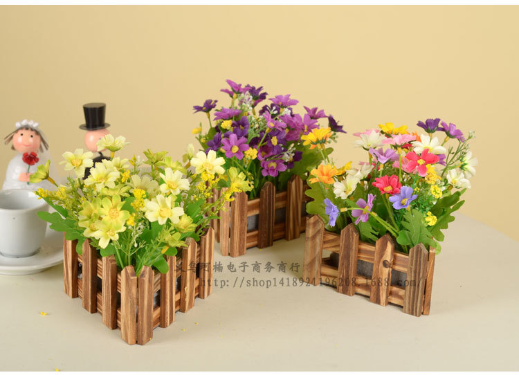 【田园木质栅栏小翠花套装 仿真花绢花干花假花家居装