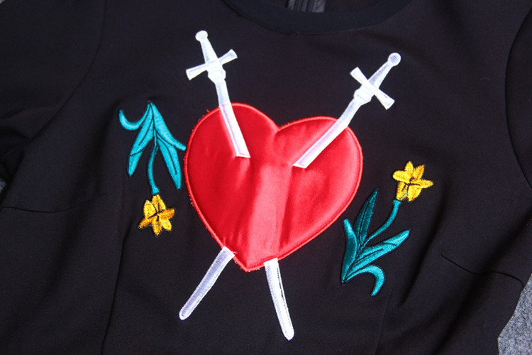 欧美女装 批发 2015春夏新款 杨颖同款 贴布绣刺心大摆连衣裙1063