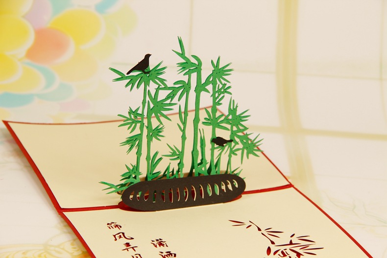 批发3d贺卡手工diy创意立体生日祝福商务定制纸雕卡片竹子