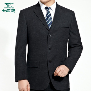 春款品牌男式休闲西装 单排三粒扣中老年修身羊毛料单西外套