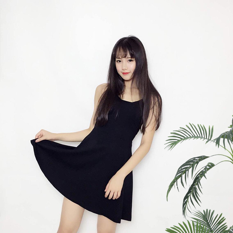 g-3 2359韩国东大门代购实拍曹若涵夏季新性感露背春色吊带连衣裙