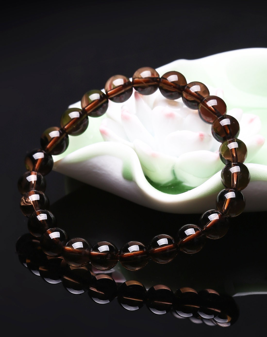 包邮 天然水晶 茶晶烟晶手链 8-10mm 女 保健抗衰老 通透精美