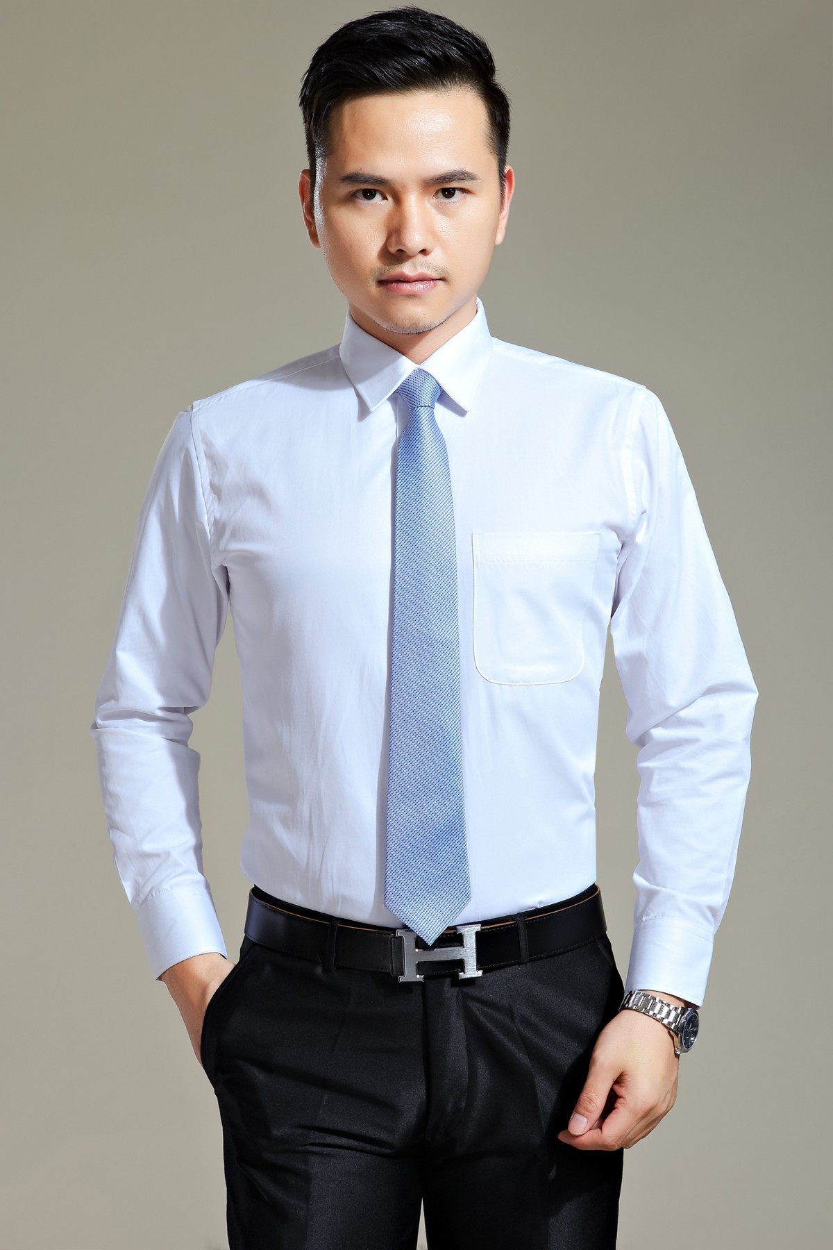 2015秋季新款白色长袖商务男士西装衬衫套装正装男职业装批发