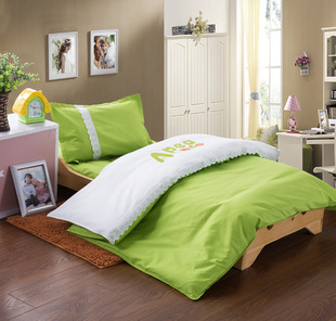 纯色幼儿园被服一粒豌豆全棉儿童套件logo定制系列青翠绿简约套件