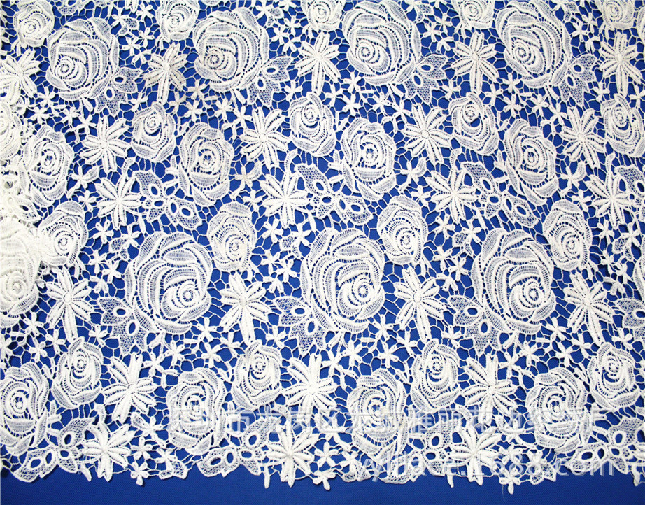 时尚高档玫瑰花边 牛奶丝满幅 水溶蕾丝面料 布料服装 立体刺绣