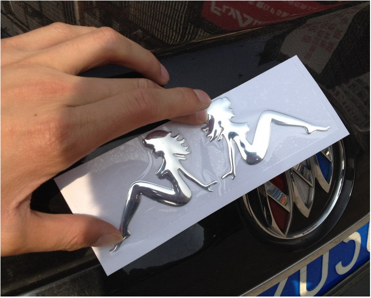 汽车创意车贴pvc软胶美女背靠背汽车改装车标贴对装贴纸 汽车用品