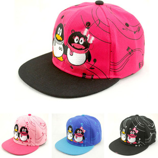 秋冬季新款韩版潮qq企鹅刺绣男女士平沿嘻哈街舞棒球帽子批发