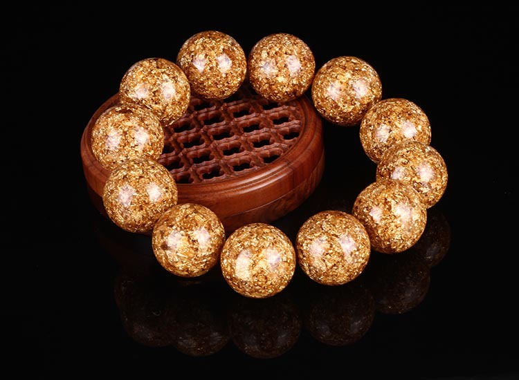 原创台湾天然金箔单圈佛珠手串20mm千足金圆珠辟邪化煞保平安念珠