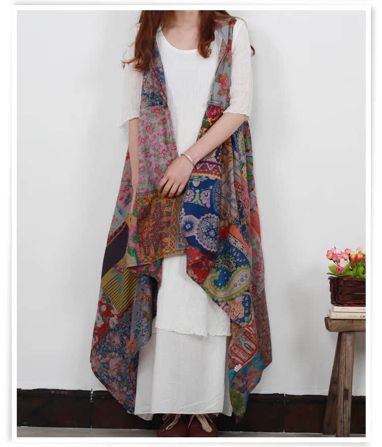 T294 Women's Long Irregular Floral Vest Shawl Chinese Traditional ...