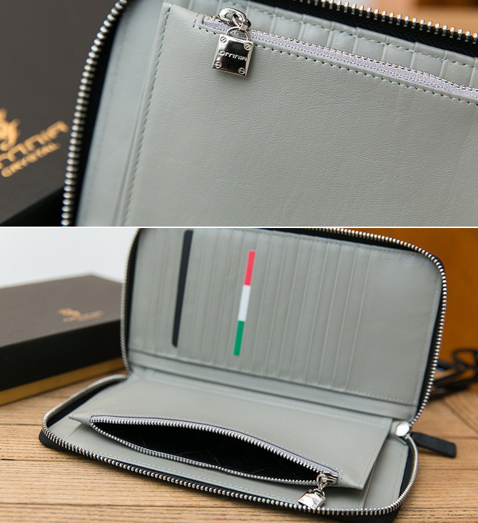 批发韩国进口全牛皮男士拉链纯色钱包 新款omnia真皮长款皮夹