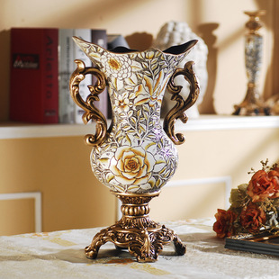 欧式家居客厅摆设 奢华浮雕实用花瓶装饰品 创意树脂工艺品摆件