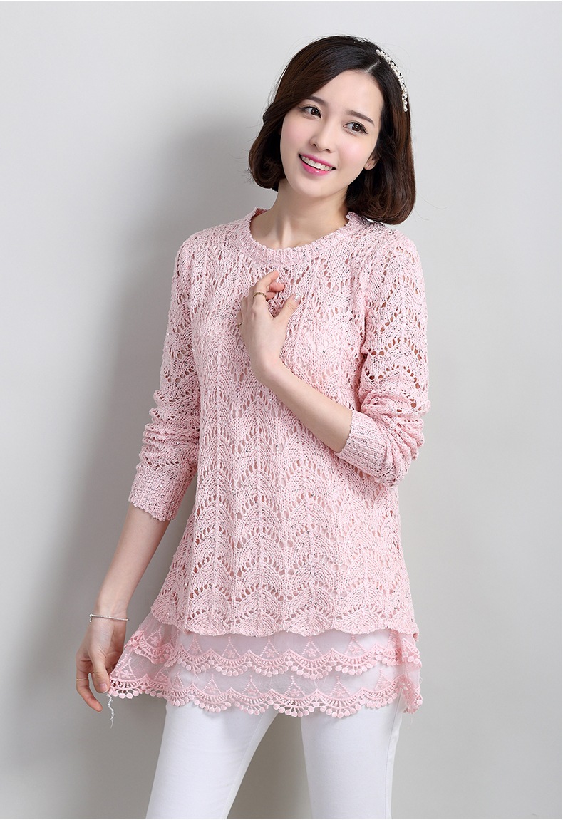 供应信息 女式针织衫 2015春季新品女装镂空针织衫蕾丝边宽松时尚百搭