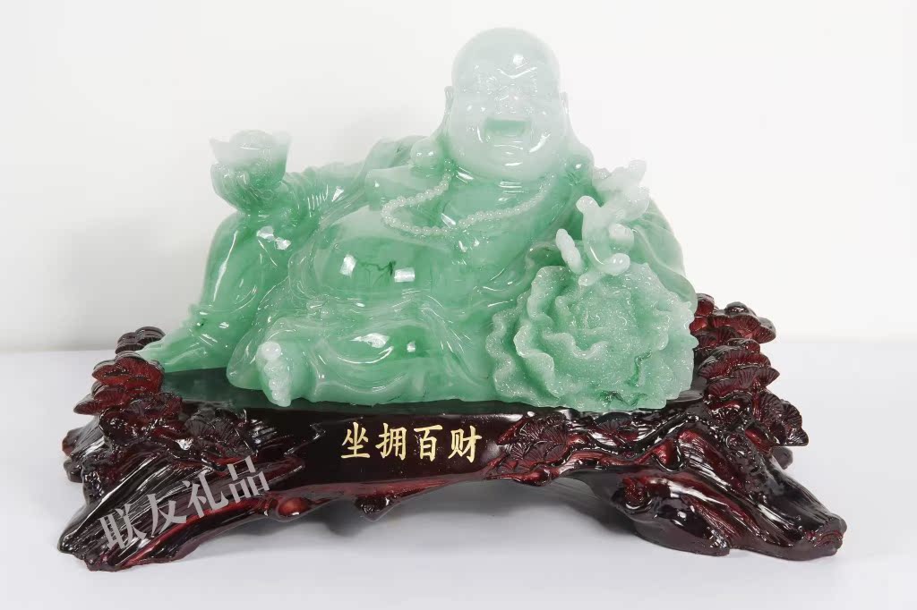 产地货源树脂工艺品抛光合成树脂仿玉摆件弥勒风水摆件家居招财