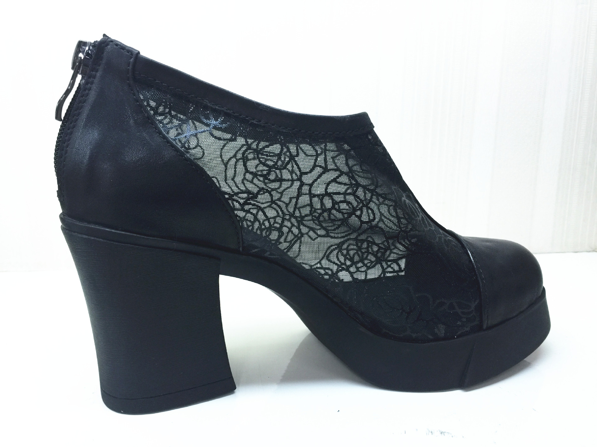 热销爆款 欧美女式皮鞋真皮 纯色鱼嘴女士皮鞋 粗跟皮鞋女