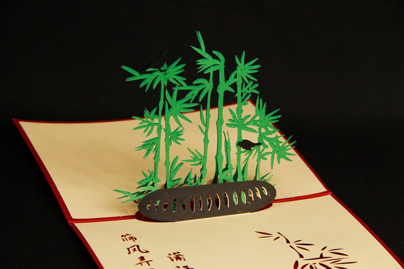 批发3d贺卡手工diy创意立体生日祝福商务定制纸雕卡片竹子