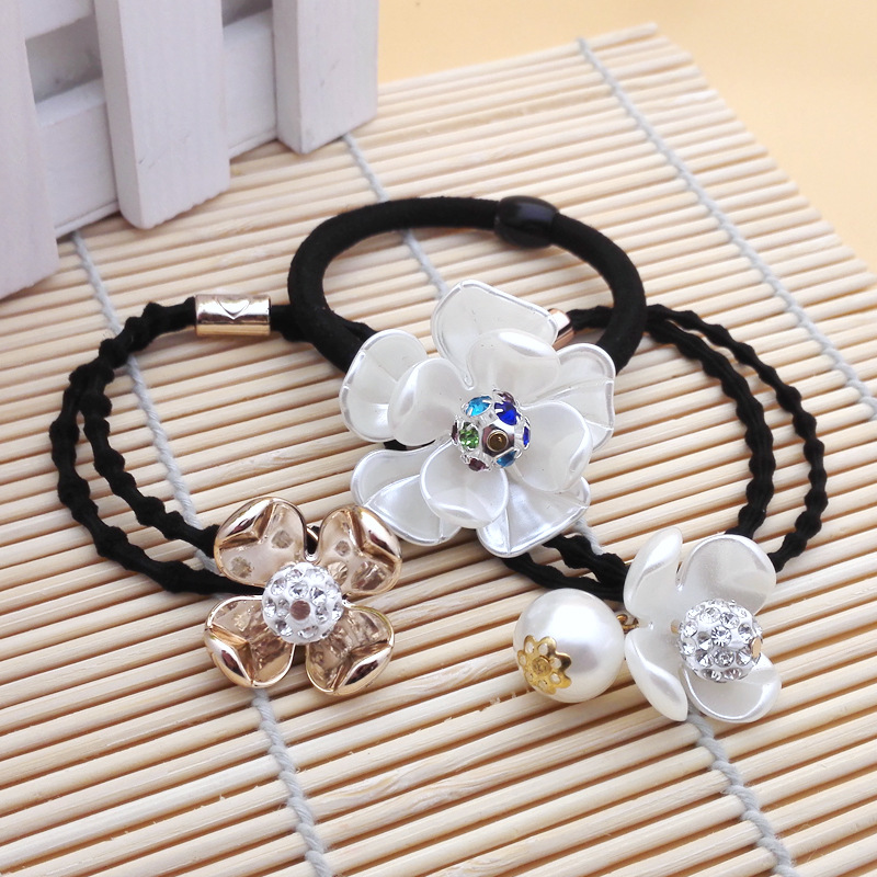 韩国新款发饰 气质透亮贝壳水钻多层花朵发圈发绳头花