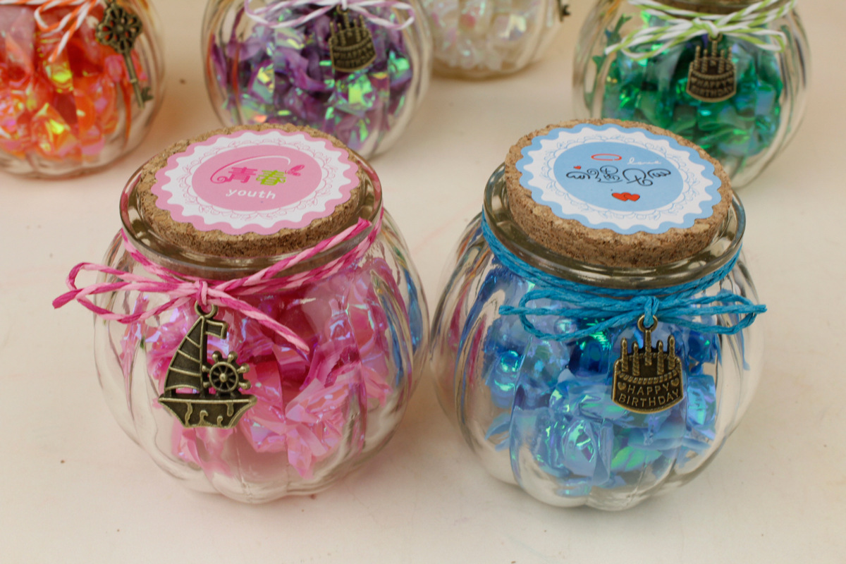 zakka 圆形玻璃多彩糖果许愿瓶 木塞漂流瓶 创意情人节生日礼物