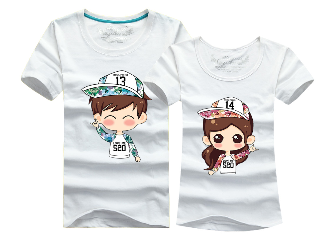 2015厂家直销夏季热销纯棉圆领短袖t恤卡通图案男女情侣装新1314