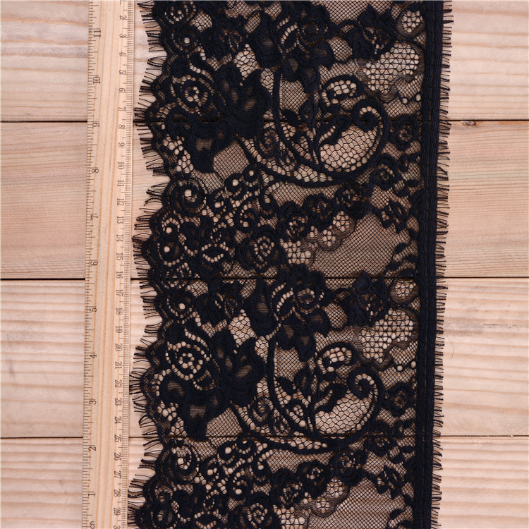 爆款黑色蕾丝花边 高档睫毛蕾丝面料婚纱服装辅料 厂家批发