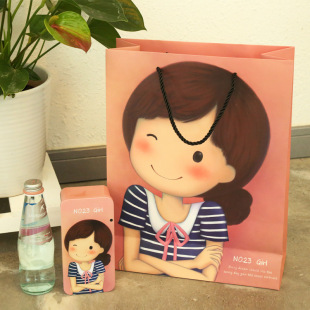 韩国可爱女孩纸质手提袋卡通头像礼物袋 彩色礼品袋 创意加印logo