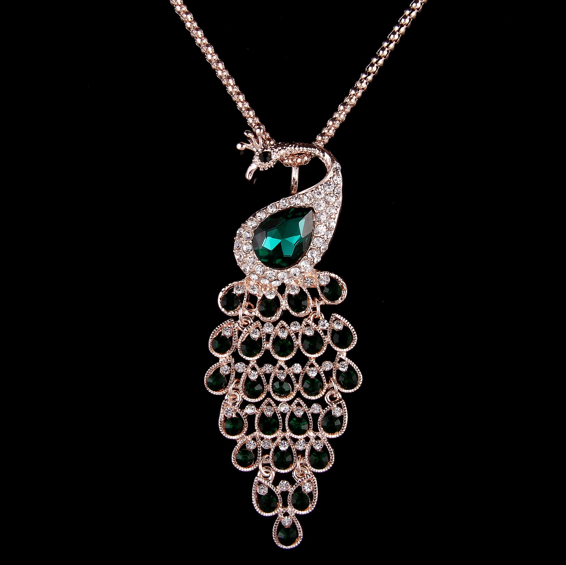 欧美时尚彩钻孔雀衣饰项链女款 奢华高档奥地利水晶长款毛衣链