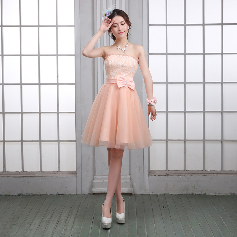 伴娘礼服2015新款香槟色伴娘服姐妹裙短款抹胸宴会晚礼服毕业包邮