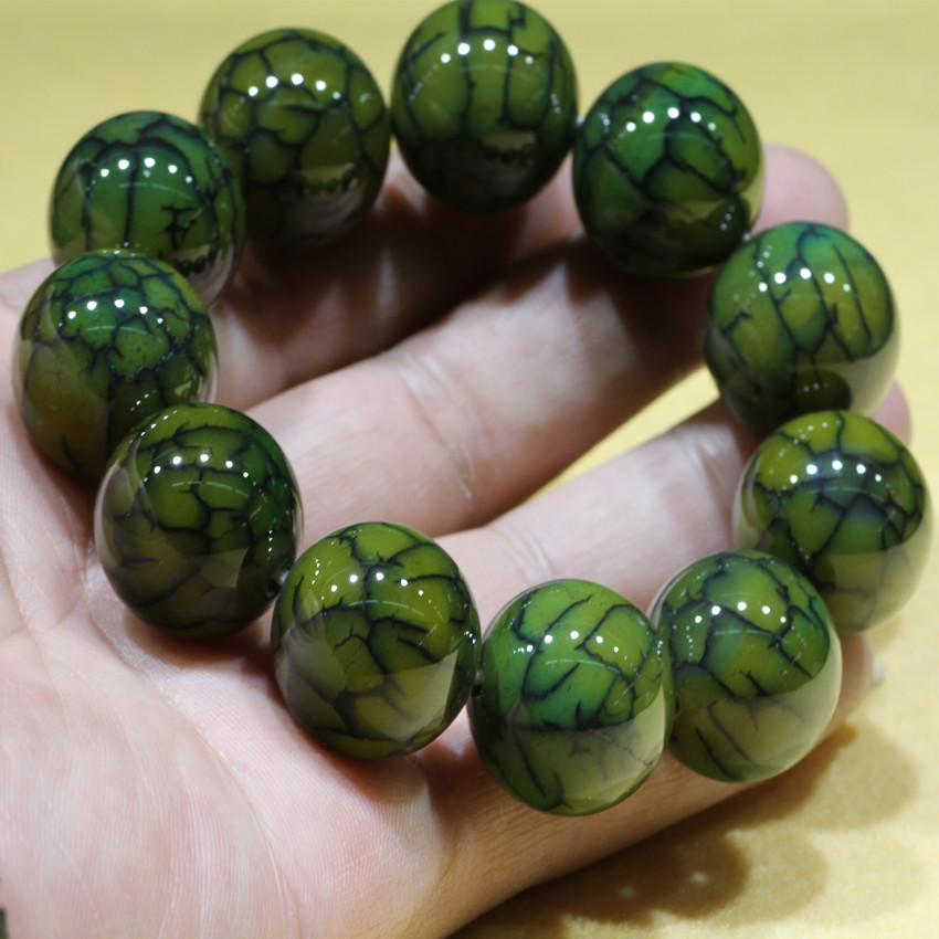 低价批发时尚 经典 绿龙纹 20毫米 玛瑙 圆珠 佛珠 手链