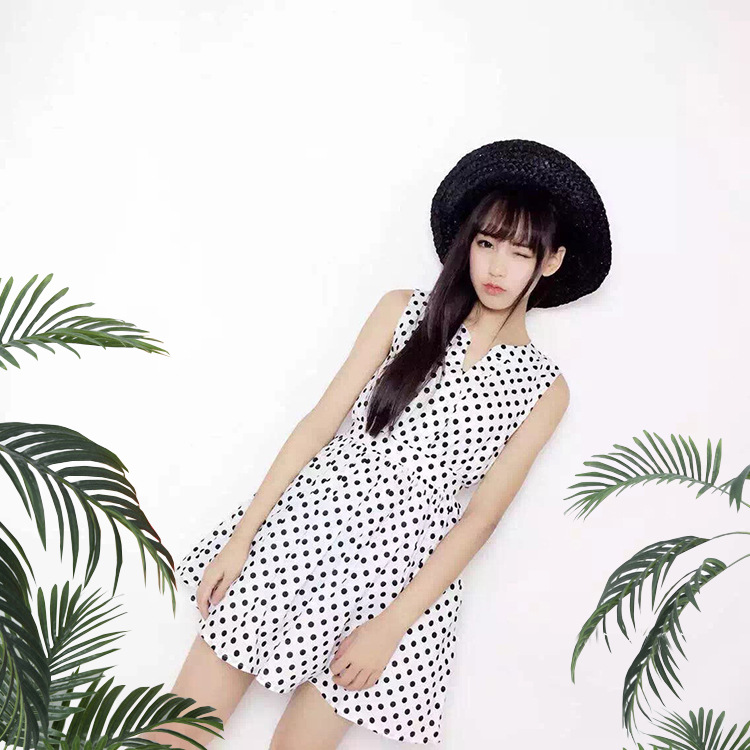 g-2 2353韩国东大门代购实拍曹若涵夏季新波点v领背心无袖连衣裙