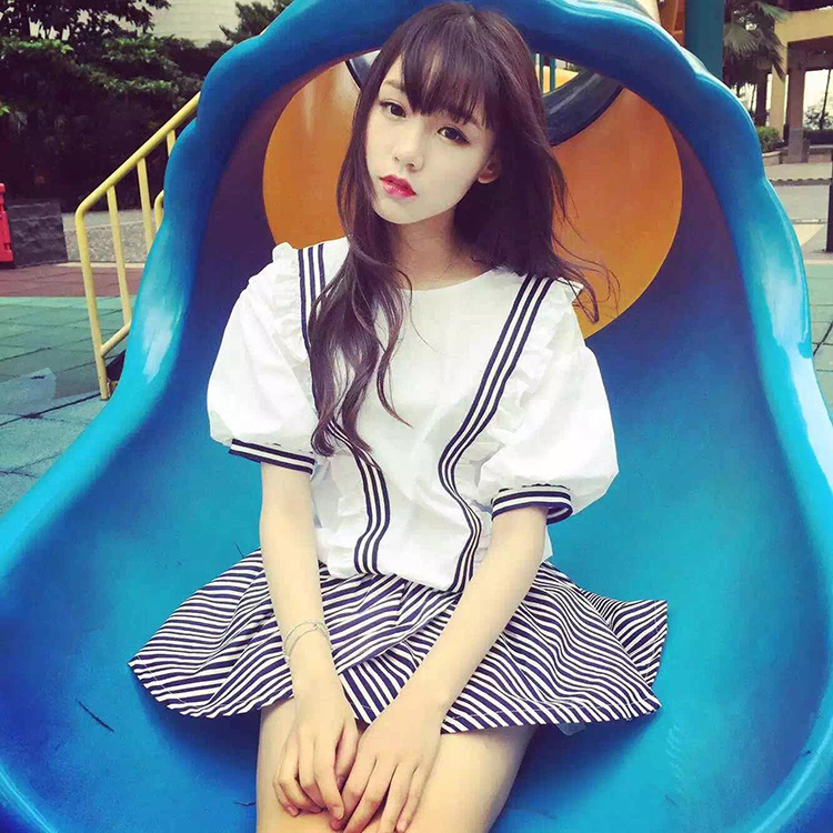 2030韩国东大门代购实拍曹若涵2015夏季女条纹蓬蓬短裙百搭半身裙
