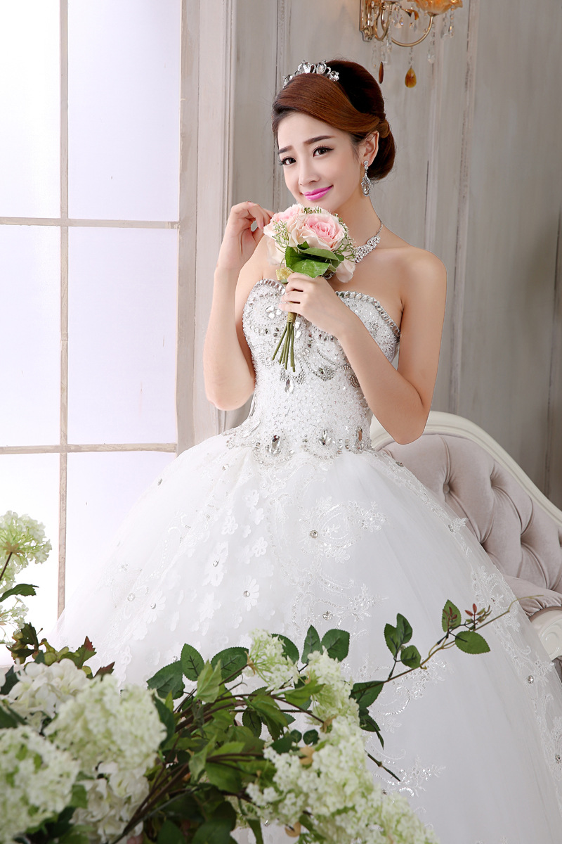 婚纱礼服 新款2015春夏季抹胸婚纱 新娘结婚时尚显瘦齐地婚纱厂家