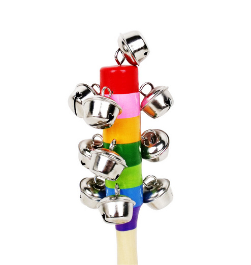 木质缤纷幼儿铃铛,木制10个响铃玩具 打击乐器串铃摇铃批发