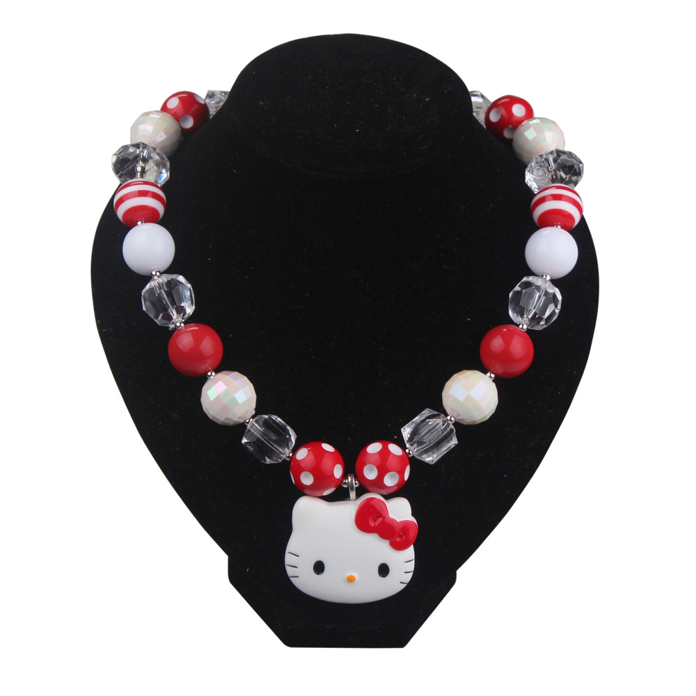卡通kitty猫树脂吊坠儿童串珠项链 女童饰品 bubblegum necklace
