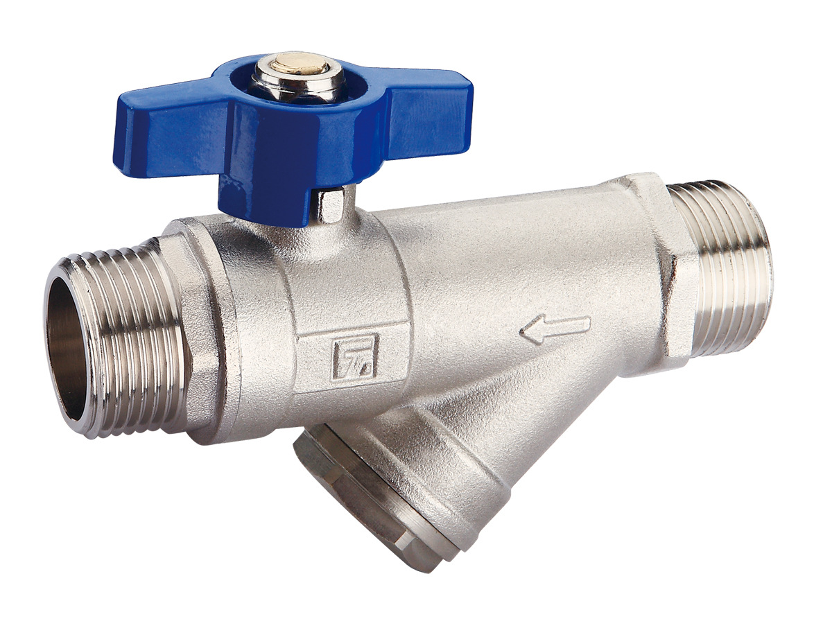 直式过滤锅炉球阀t448 双外丝黄铜镀镍直式球阀