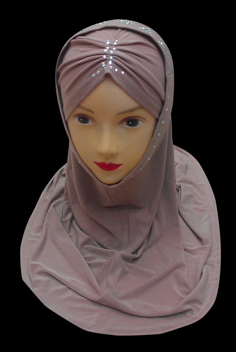 muslim新款穆斯林回族成人烫钻头套缩皱两件套现货盖头头巾