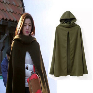 5来自星星的你千颂伊同款明星绿色毛呢斗篷风衣大衣外套披风披肩
