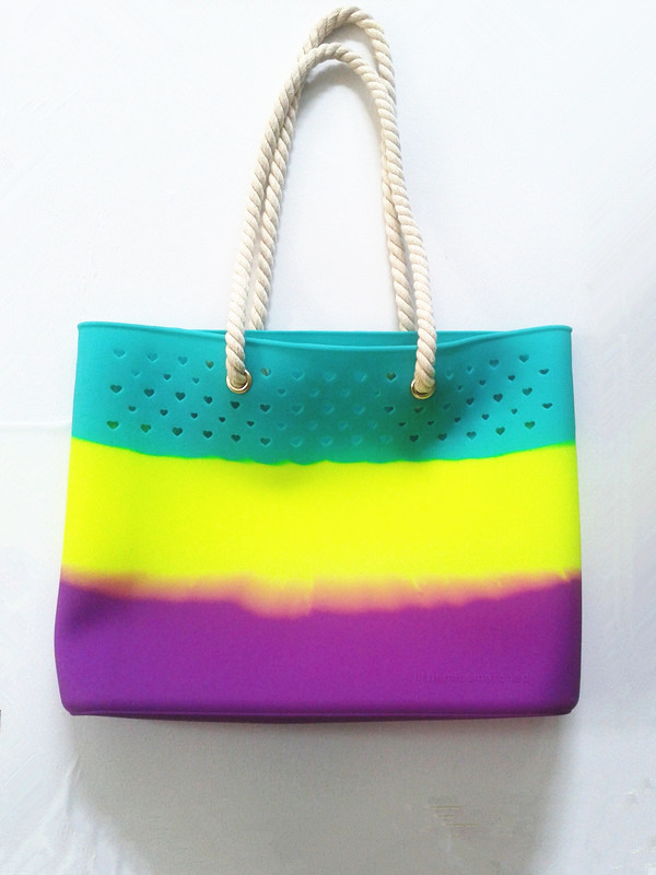 硅胶沙滩包 三色彩虹硅胶包 硅胶女款包 镂空硅胶沙滩包