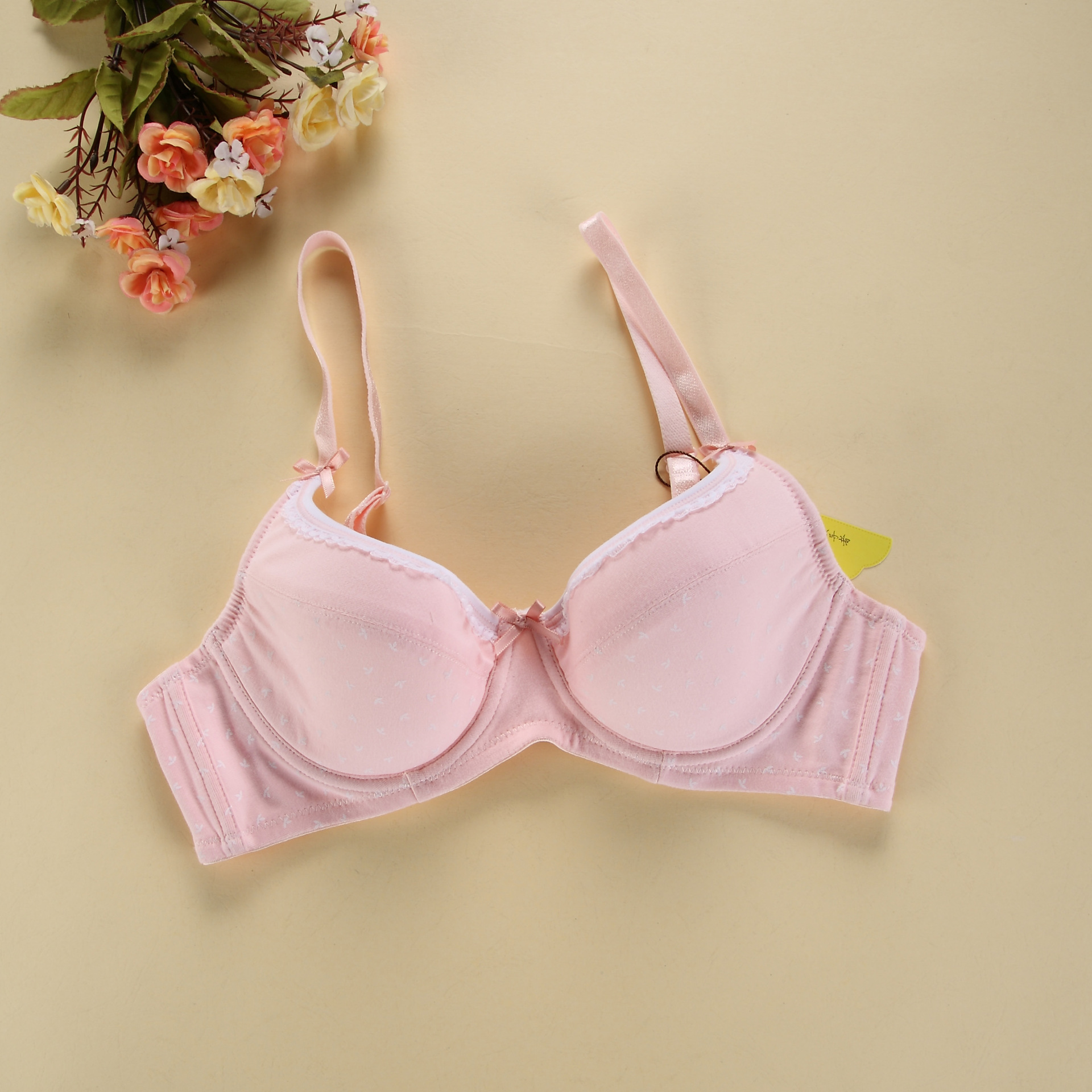 新品纯棉印花钢圈款少女文胸舒适可调节肩带青春少女内衣