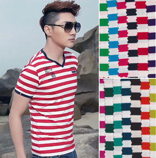 厂家直销兰精棉间条汗布 条纹针织面料 彩条布料 t恤