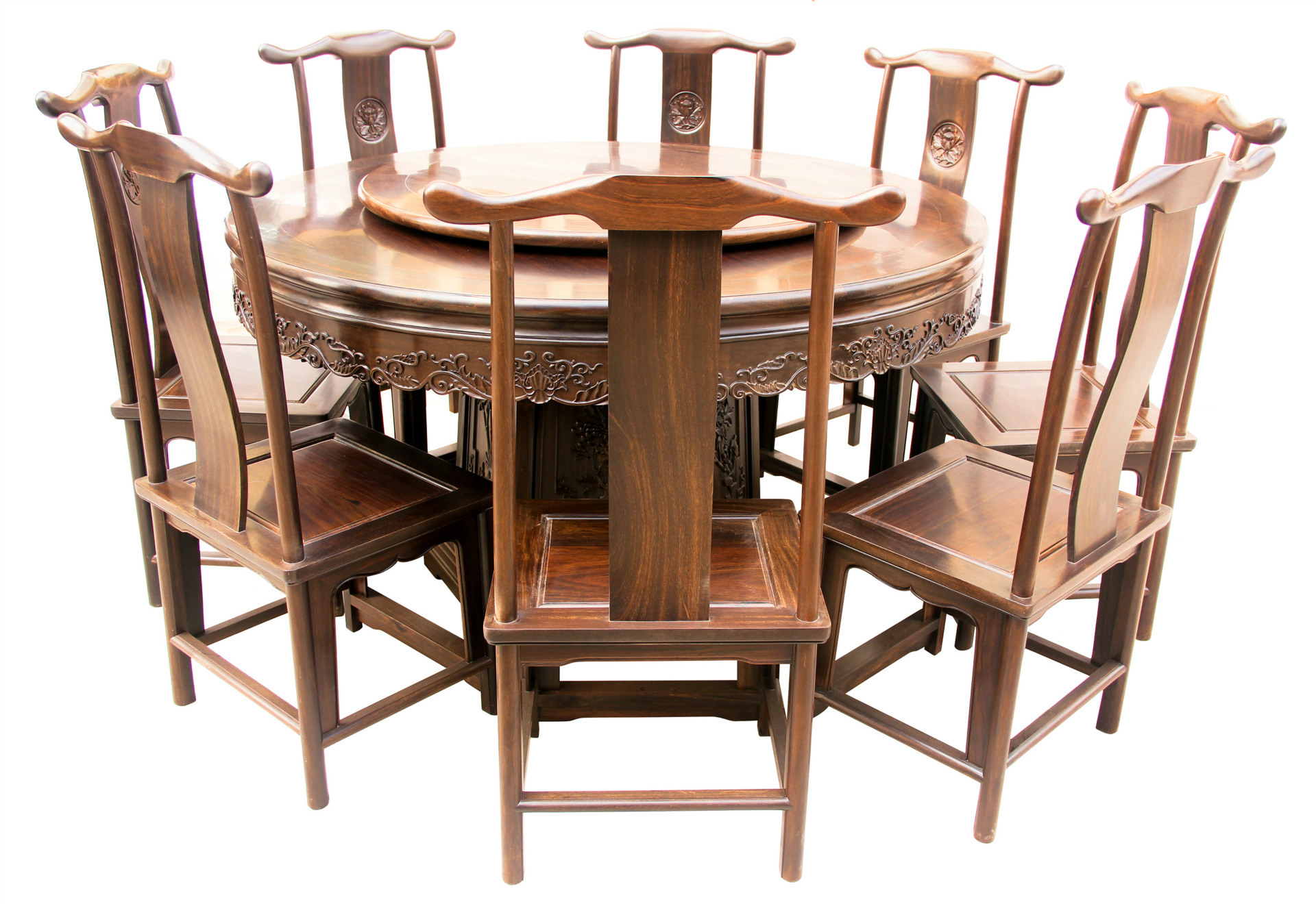 老挝大红酸枝餐桌九件套 交趾黄檀精制红木家具