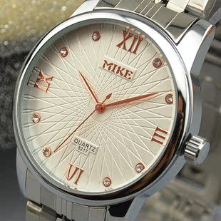 批正品香港mike新款钢带防水情侣手表韩版超薄镶钻大方一对男女表