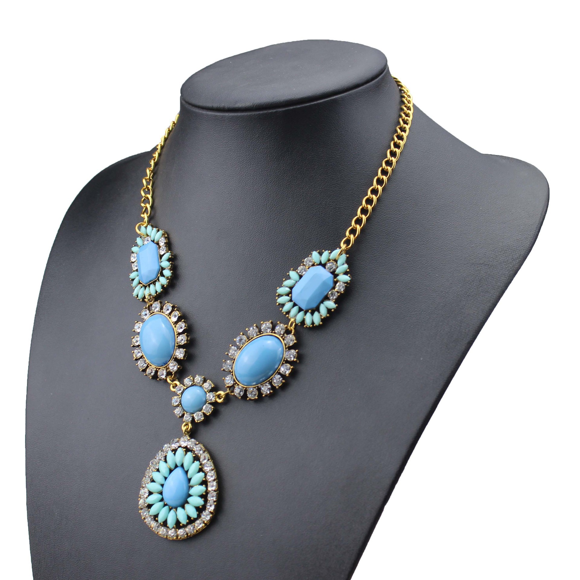 经典蓝色亚克力项链 欧美大牌潮款日韩风格树脂水晶项链