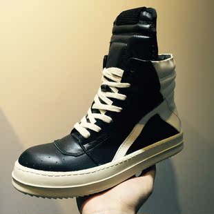 rick owens瑞克欧文斯经典黑白倒三角高帮 真皮情侣鞋男靴男鞋子