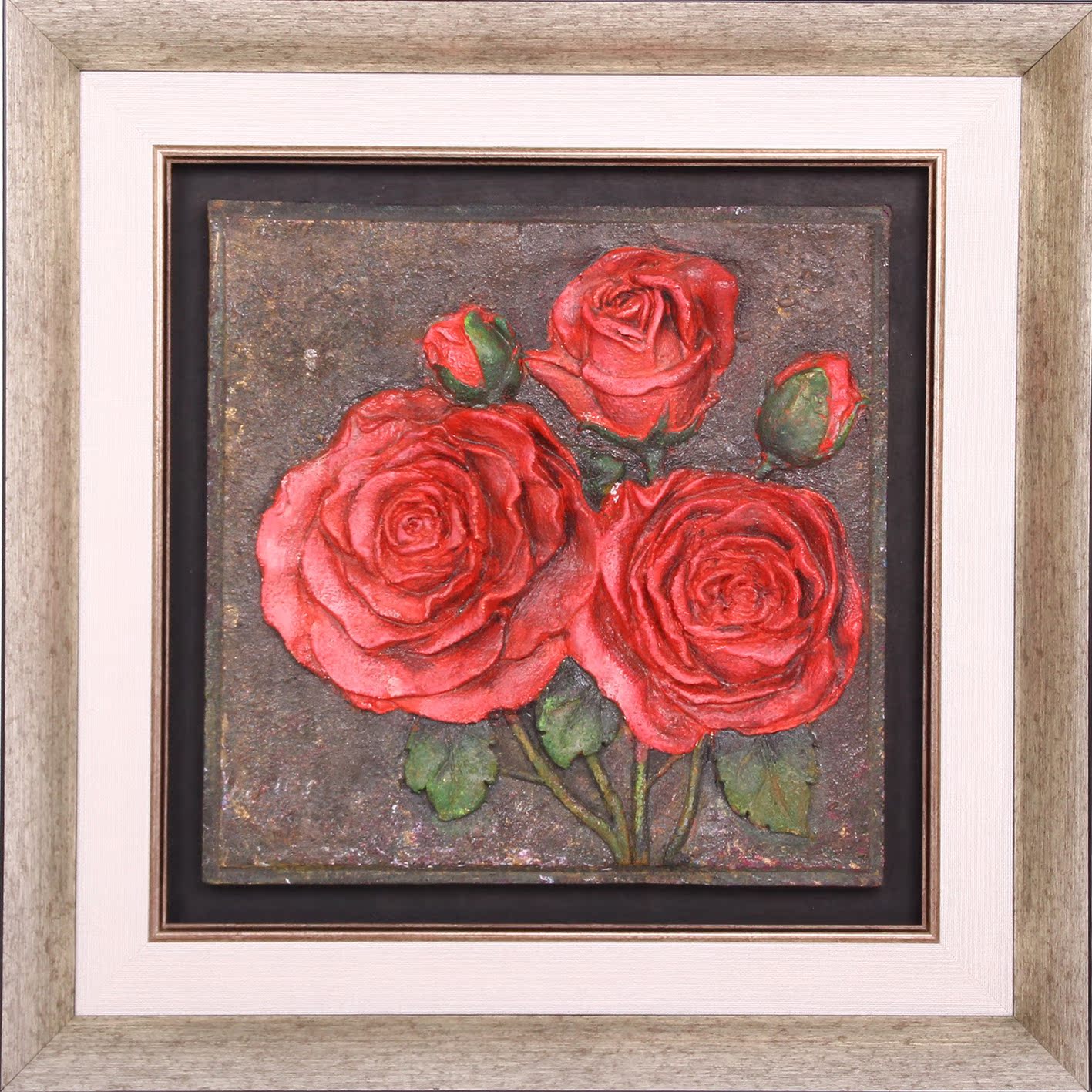 简欧花卉装饰画 30*30画心 竹炭浮雕装饰画 环保工艺画 厂家直销