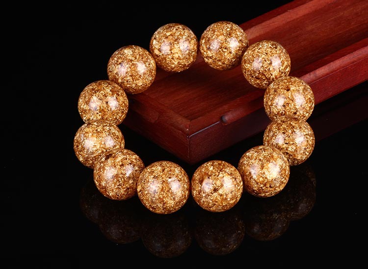 原创台湾天然金箔单圈佛珠手串20mm千足金圆珠辟邪化煞保平安念珠