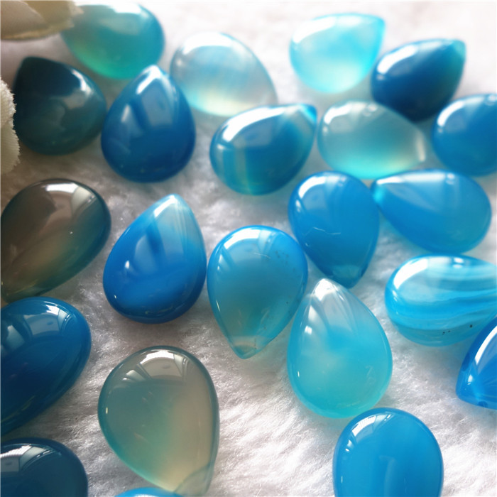 巴西天然蓝玛瑙圆形扁水滴扁吊胆玛瑙发簪步摇diy配件13x18