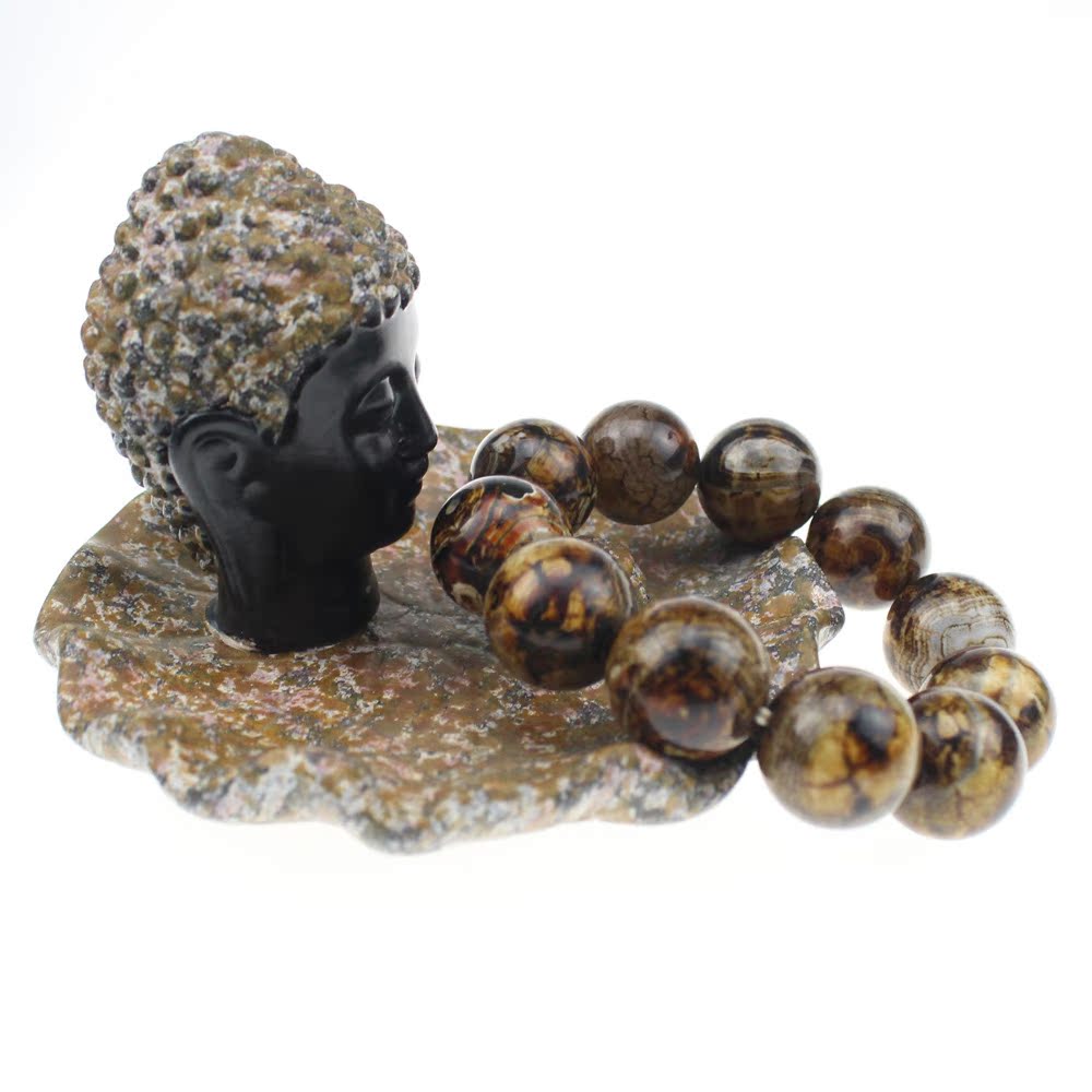 教师节创意礼品 天然虎皮玛瑙手串 大气男款 棕色缠丝玛瑙手链