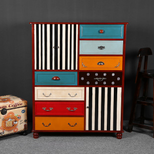 新款木质工艺收纳柜 纯手工 雕刻八抽二门储物柜英伦风格柜子