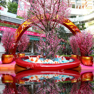 2015 商场春节美陈 商场喜庆桃花树拱门装饰 大型拱门节日装饰