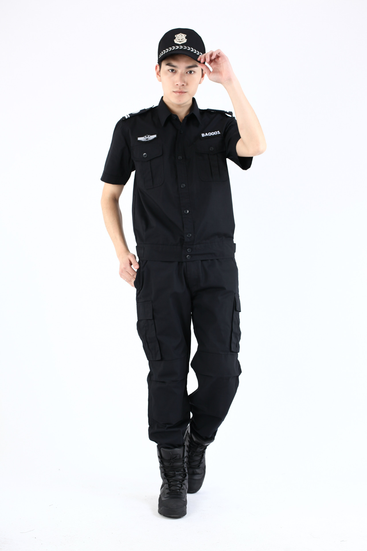 保安制服夏装套装 黑色短袖作训服套装 透气吸汗 耐磨