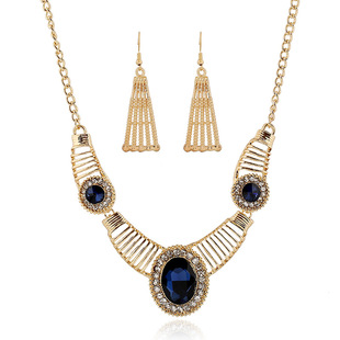 欧美高档 大牌复古项骨链链锁 水晶宝石 女装饰短款 项链配饰套装